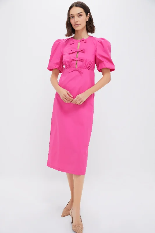 Pearl Poplin Midi Dresses -Pearl Poplin Midi Dresses -Bright Pink Bows Keelin Midi Dress