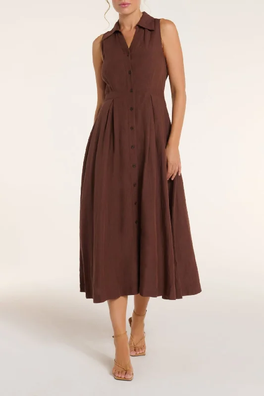 Radiant Merino Frosty Midi Dresses -Radiant Merino Frosty Midi Dresses -Stacia Collared Button Front Panel Midi Dress in Shaved Chocolate