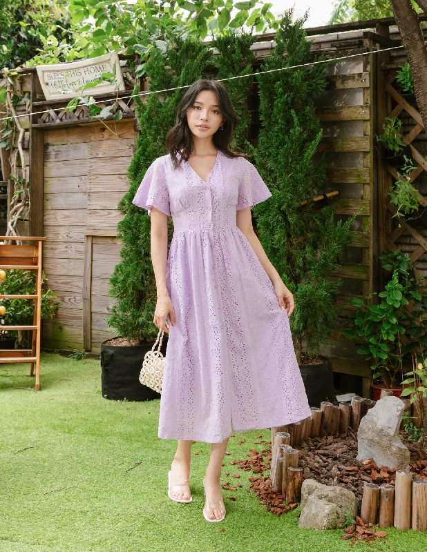 Sunflower Midi Dresses -Sunflower Midi Dresses -Dionne Eyelet Midi Dress in Lilac