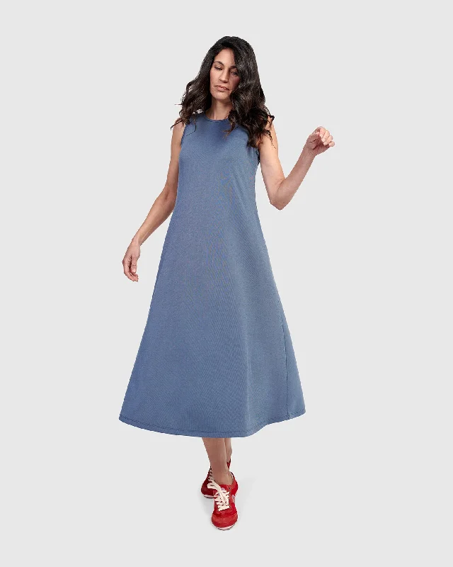 Pearl Knot Work Midi Dresses -Pearl Knot Work Midi Dresses -Essential Sleeveless Midi Dress, Blue Mist