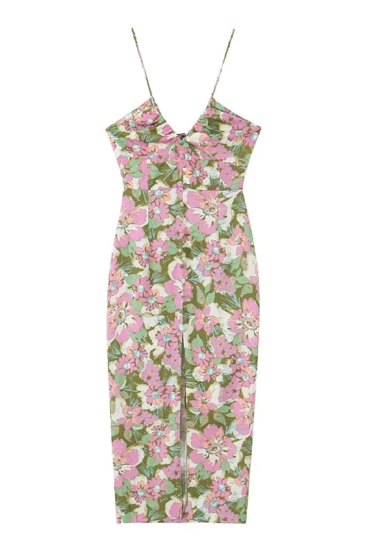 Nightclub Midi Dresses -Nightclub Midi Dresses -'Dorothy' V-Neck Sleeveless Floral Midi Dress