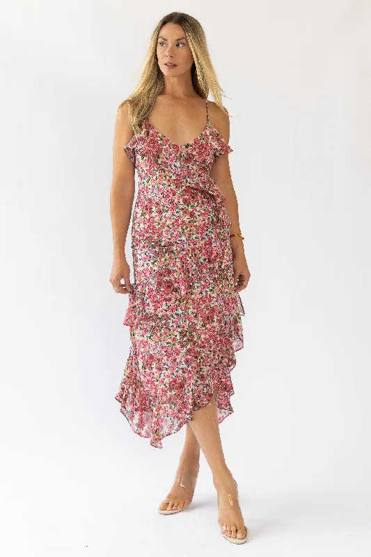 Female Pearl Midi Dresses -Female Pearl Midi Dresses -Camari Pink Floral Midi Dress