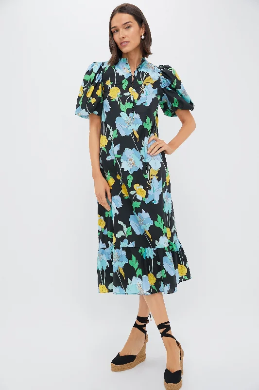 Blush Elite Midi Dresses -Blush Elite Midi Dresses -Black & Airy Blue Floral Mimi Midi Dress