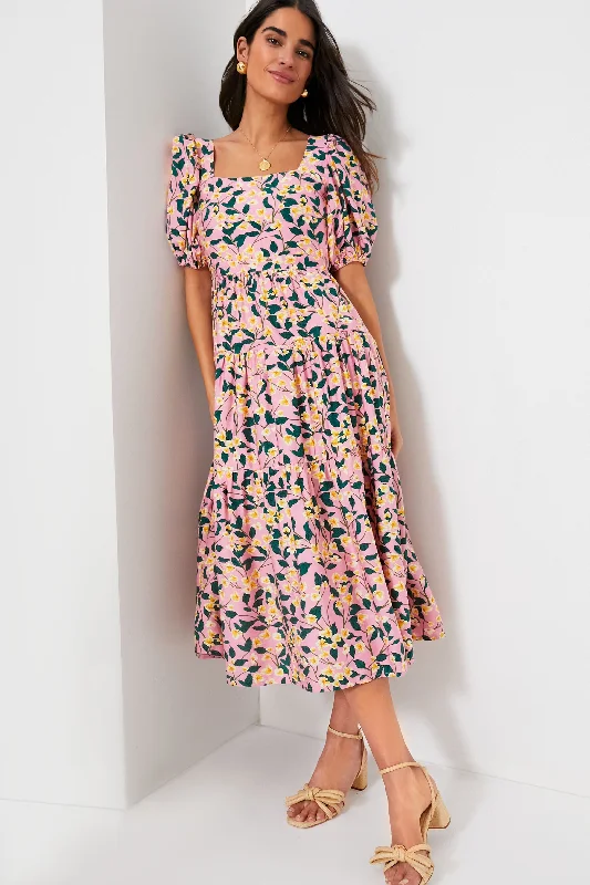 Bandeau Gala Midi Dresses -Bandeau Gala Midi Dresses -Exclusive Pink Multi Floral Print Midi Dress