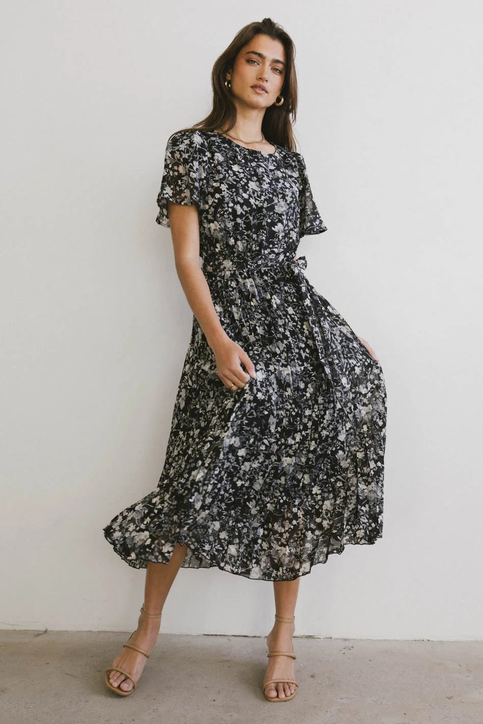 Ceremony Taffeta Midi Dresses -Ceremony Taffeta Midi Dresses -Mary Anne Floral Midi Dress in Black