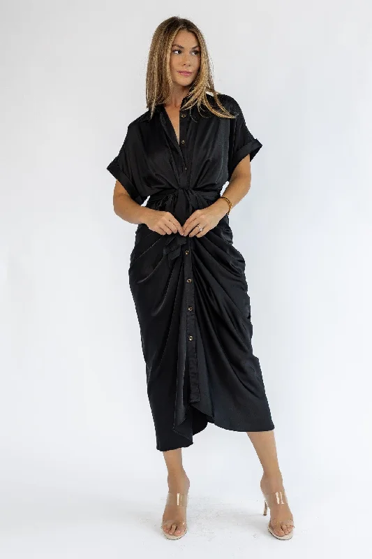 Violet Plunging Work Midi Dresses -Violet Plunging Work Midi Dresses -Knotty Looks Black Midi Dress