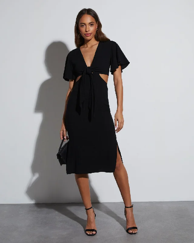 Pregnancy Midi Dresses -Pregnancy Midi Dresses -Jenner Linen Blend Tie Front Cutout Midi Dress