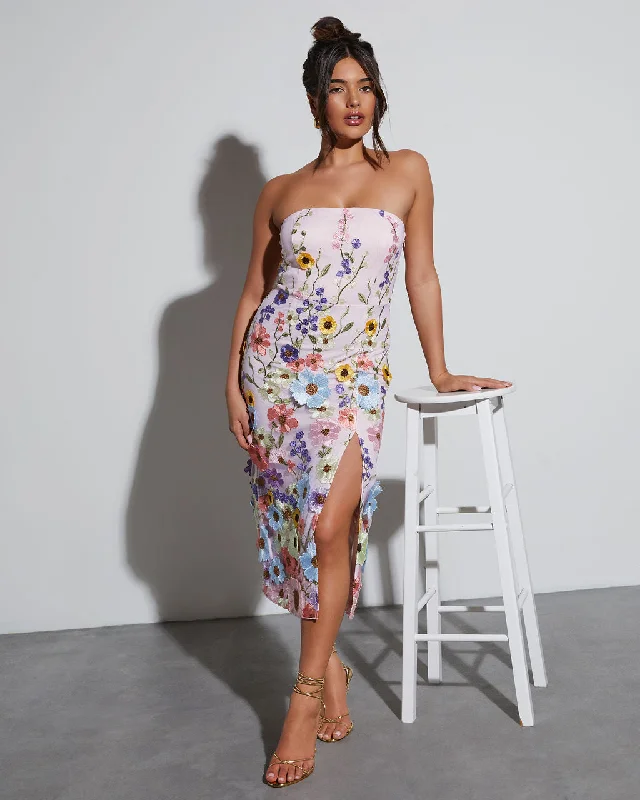 Sky Picnic Midi Dresses -Sky Picnic Midi Dresses -Cassie Strapless Floral Embroidered Midi Dress