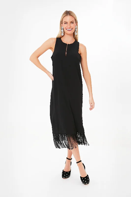 Wine Covered Sleeve Midi Dresses -Wine Covered Sleeve Midi Dresses -Black Cut Out Fringe Midi Dress