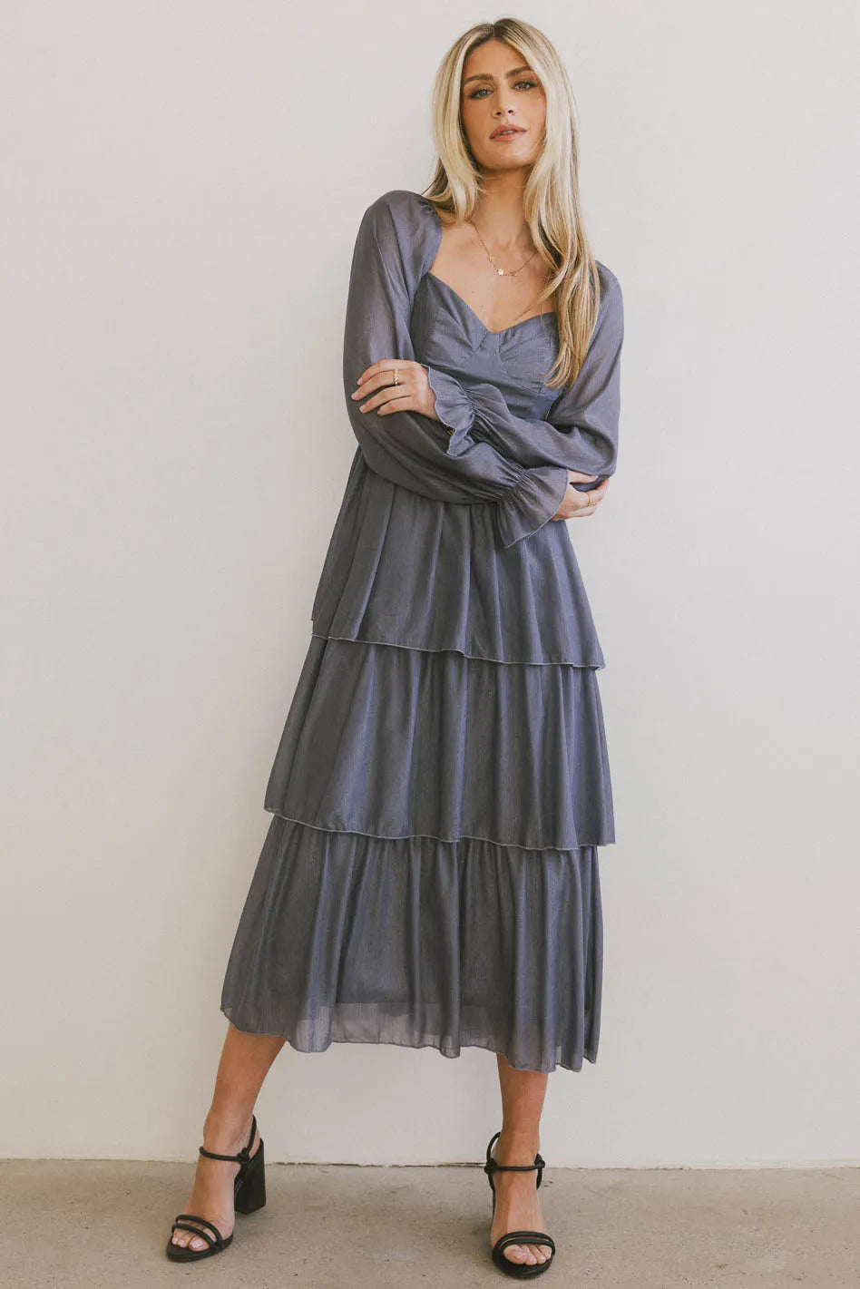 Sunflower Drop Shoulder Midi Dresses -Sunflower Drop Shoulder Midi Dresses -Manning Shimmery Midi Dress in Slate