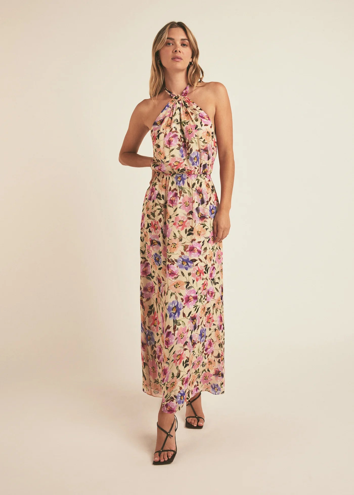 Frosty Onyx Midi Dresses -Frosty Onyx Midi Dresses -FLORAL HALTER MIDI DRESS