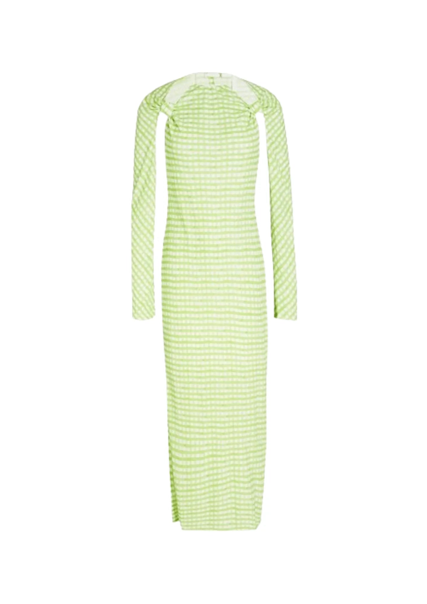 Elite Sand Midi Dresses -Elite Sand Midi Dresses -GREEN NODI GINGHAM CUTOUT MIDI DRESS