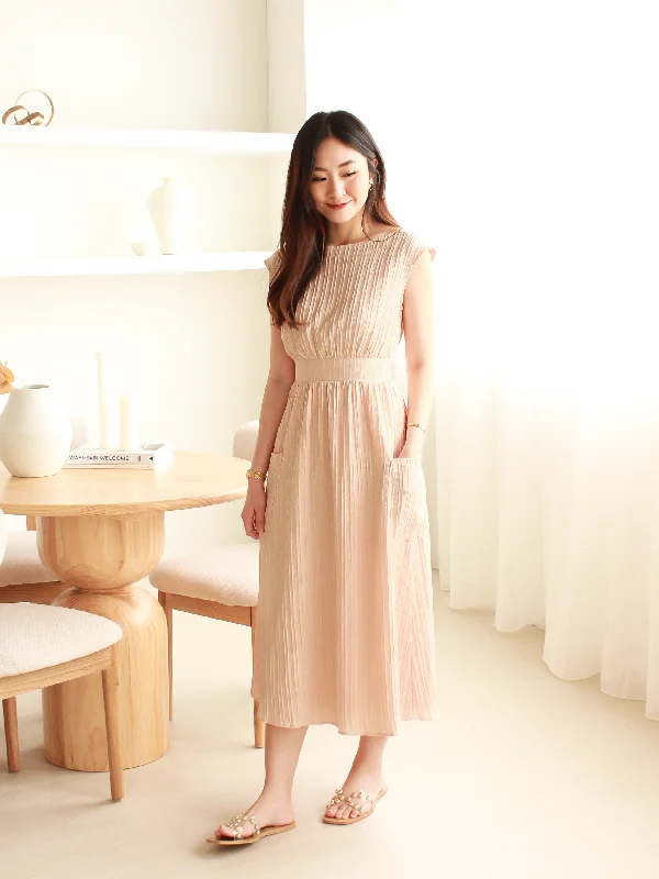 Value Coral Midi Dresses -Value Coral Midi Dresses -Grecian Pleated Midi in Blush