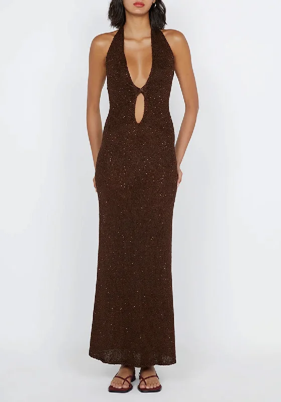 Ceremony Sky Midi Dresses -Ceremony Sky Midi Dresses -Delfina Sequin Midi Dress - Chocolate