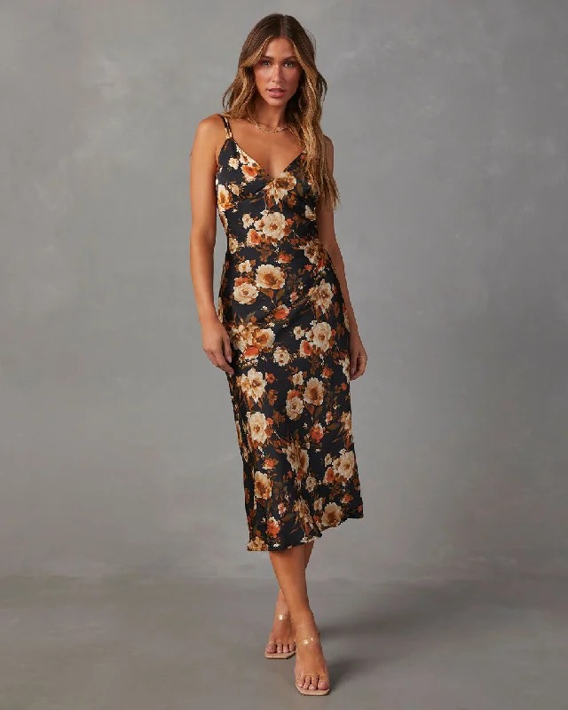 Nightclub Merino Midi Dresses -Nightclub Merino Midi Dresses -Sweet Sunflower Satin Floral Midi Dress