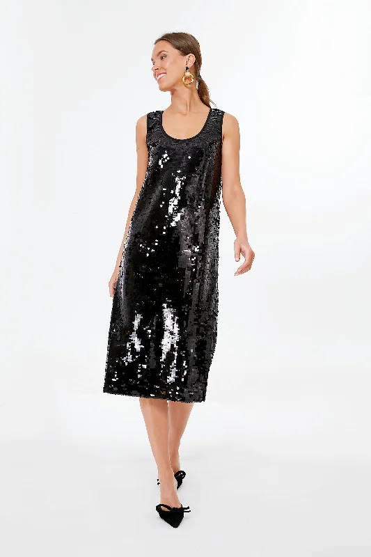 Easy Artisan Midi Dresses -Easy Artisan Midi Dresses -Black Sequin Edie Midi Scoop Dress