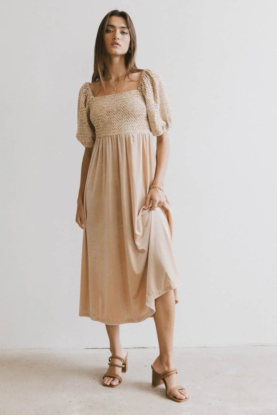 Subtle Bronze Midi Dresses -Subtle Bronze Midi Dresses -Callista Velvet Midi Dress