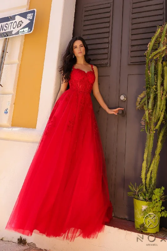 Bespoke Scarlet Evening Dress -Applique Corset Tulle Gown by Nox Anabel T1082