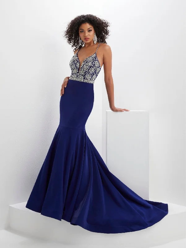 Uneven Evening Dress -Beaded Bodice Sleeveless Mermaid Dress by Panoply 14133