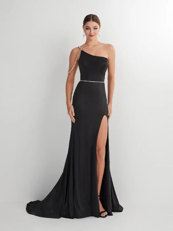 Spot Evening Dress -Beaded Jersey One Shoulder Slit Gown by Studio 17 12887