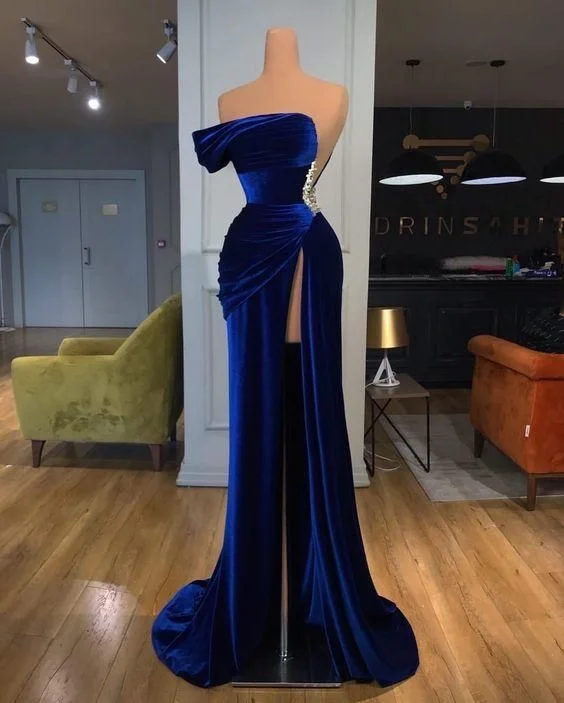 Extravagant Evening Dress -Royal Blue long prom dress evening dress with high split C567