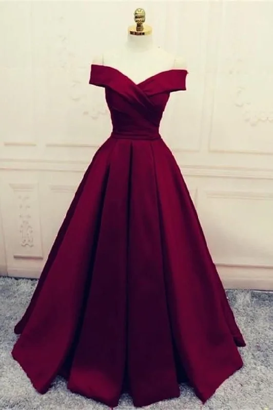 Fluted Evening Dress -Burgundy prom dress,off the shoulder evening dress,formal gown long  C2015