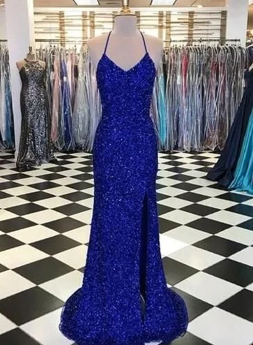 Yesteryear Eggplant Evening Dress -Chic Royal Blue Spaghetti Straps Backless Long Sheath Prom Dresses C2222