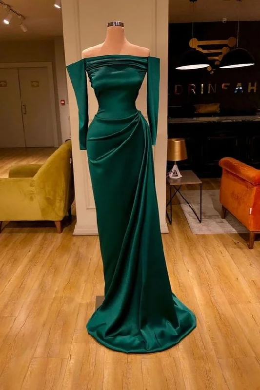 Merlot Evening Dress -Dark Green Off-the-Shoulder Mermaid Prom Dress Long Evening Gowns  C1933