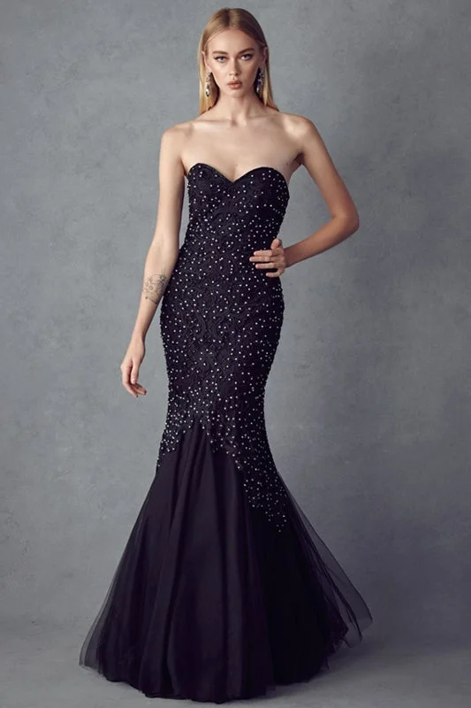 Princess Alabaster Evening Dress -Embroidered Strapless Mermaid Dress by Juliet 644