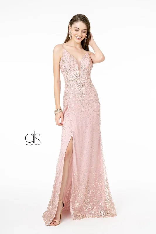 Splendid Evening Dress -Fitted V-Neck Glitter Gown by Elizabeth K GL1844