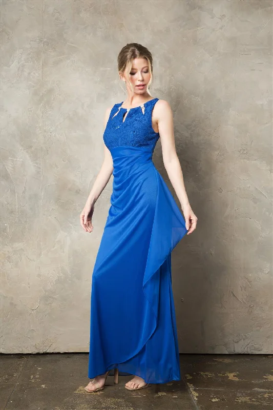 Tassled Debutante Evening Dress -Fitted Long Beaded Sleeveless Lace Bodice Dress by Juno 1017