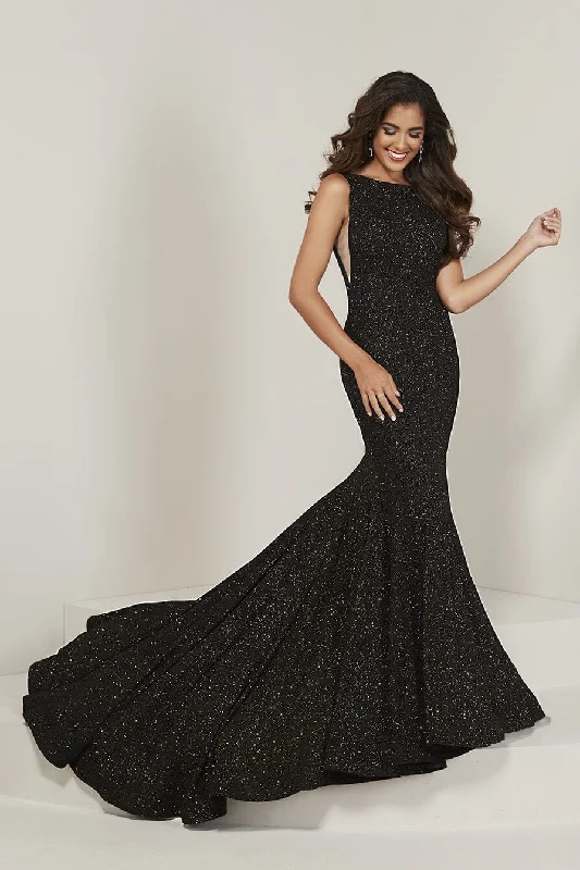 Sleek Premiere Evening Dress -Glitter Jersey Sleeveless Mermaid Gown by Tiffany Designs 16368