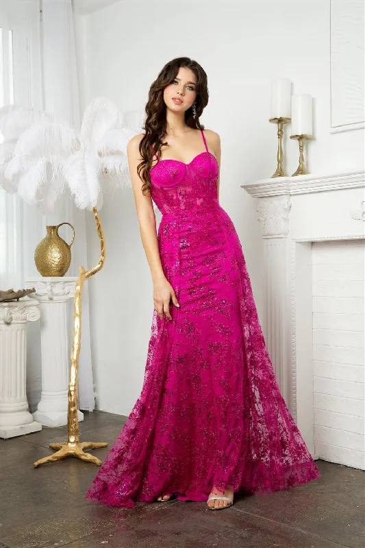 Fresh Evening Dress -Glitter Print Sweetheart Corset Overskirt Gown by Juno M1021