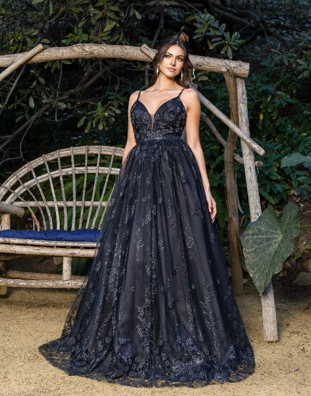 Matrimonial Topaz Evening Dress -Glitter Print A-line Gown by Cinderella Couture 8039J