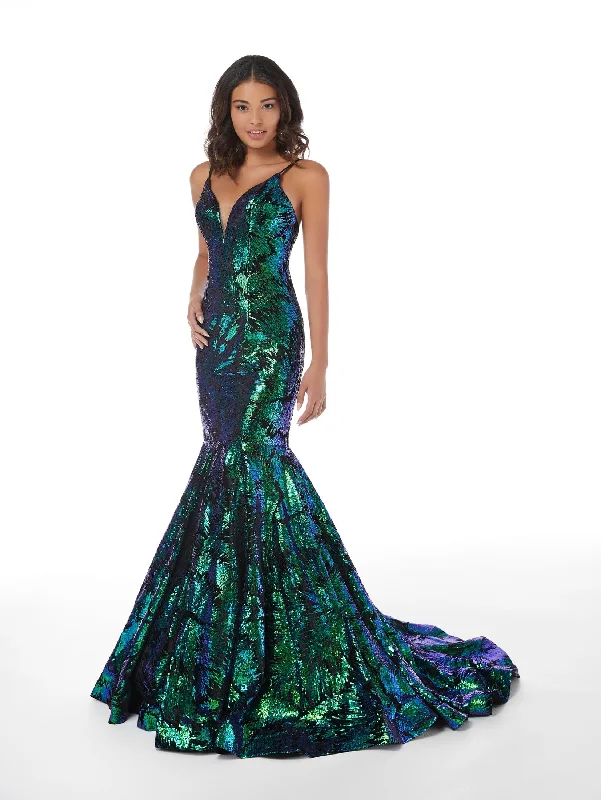 Royal Sultry Evening Dress -Iridescent Sequin Print Mermaid Dress by Studio 17 12852