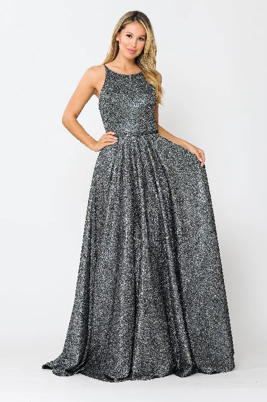 Sterling Banquet Evening Dress -Long A-line Glitter Dress with Corset Back by Poly USA 8436