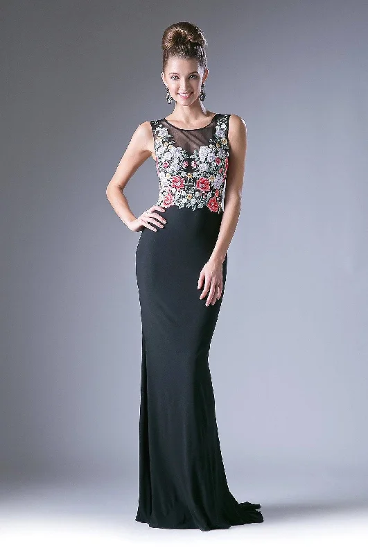 Shine Banquet Evening Dress -Floral Applique Sleeveless Gown by Cinderella Divine HW11