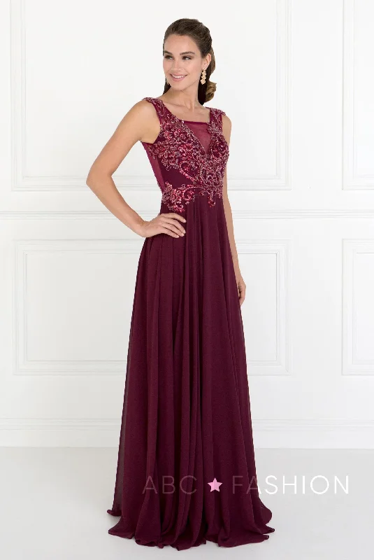 Hourglass Evening Dress -Long Dress with Beaded Illusion Bodice by Elizabeth K GL1566