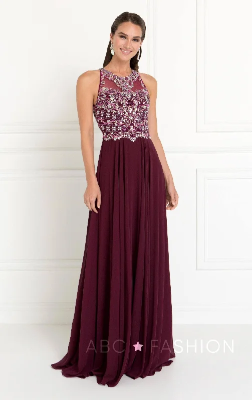 Pumpkin Sultry Reception Evening Dress -Long Dress with Jeweled Bodice by Elizabeth K GL1564