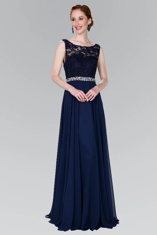 Low-Cut Debutante Evening Dress -Long Lace Bodice Chiffon Dress by Elizabeth K GL2420