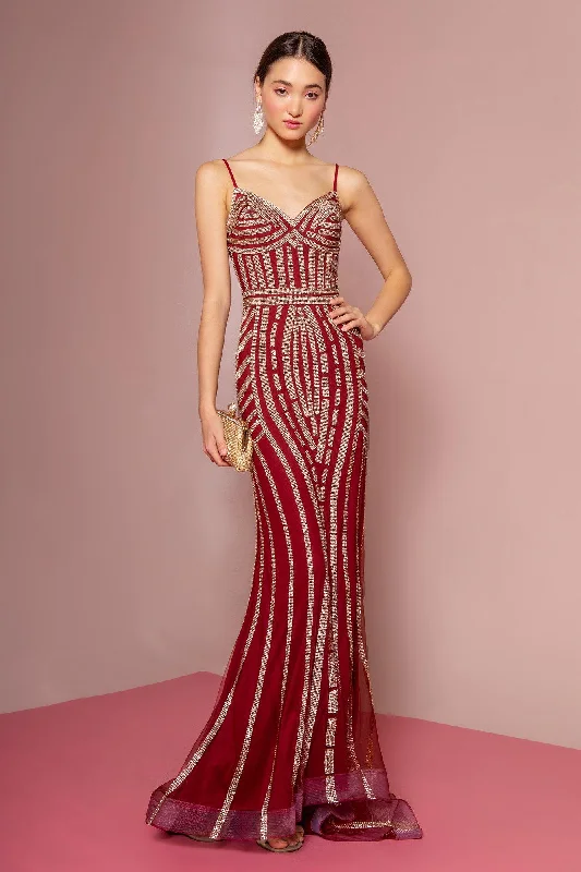 Sleek Evening Dress -Long Jeweled Mermaid Dress with Open Back by Elizabeth K GL1543