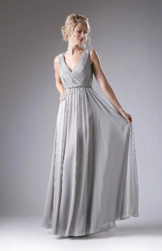 Topaz Occasion Evening Dress -Long Pleated V-Neck Dress by Cinderella Divine 1001