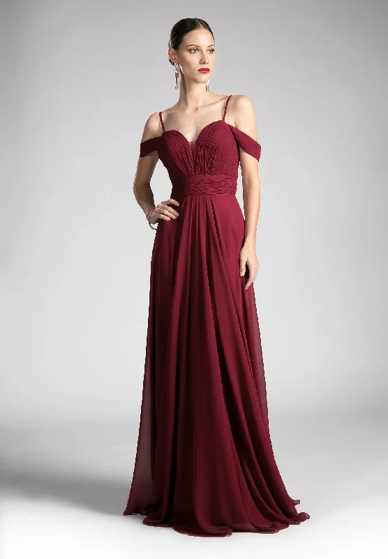 Magenta Hourglass Banquet Evening Dress -Long Ruched Cold Shoulder Dress by Cinderella Divine CJ241