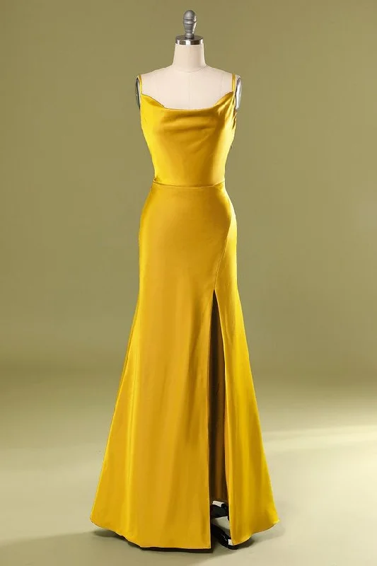 Reasonable Royal Evening Dress -Mermaid Slit Long Prom Dress - Yellow C2076