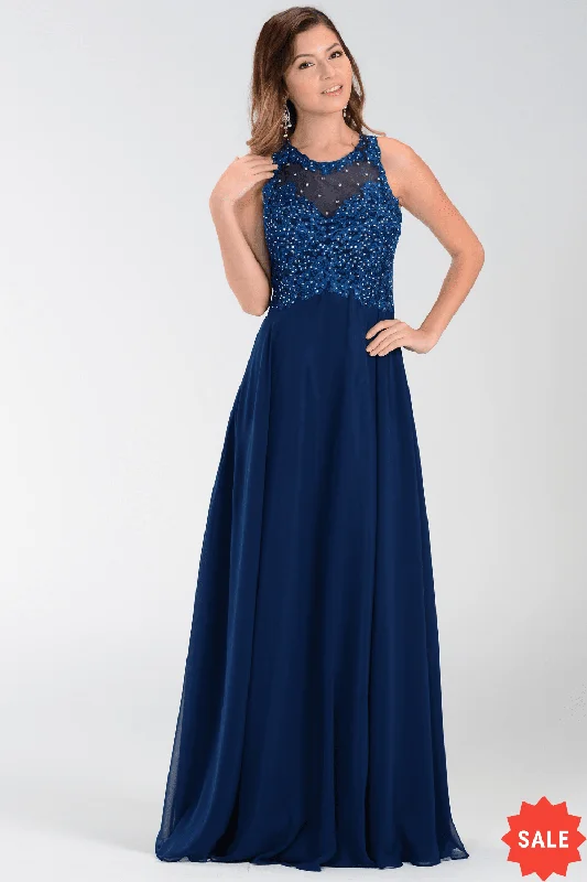 Bespoke Evening Dress -Long Chiffon Dress with Lace Applique Top by Poly USA 7454