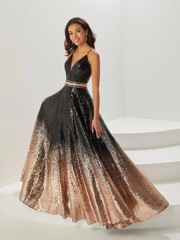 Reserved Golden Evening Dress -Ombre Sequin Sleeveless A-line Gown by Tiffany Designs 16941