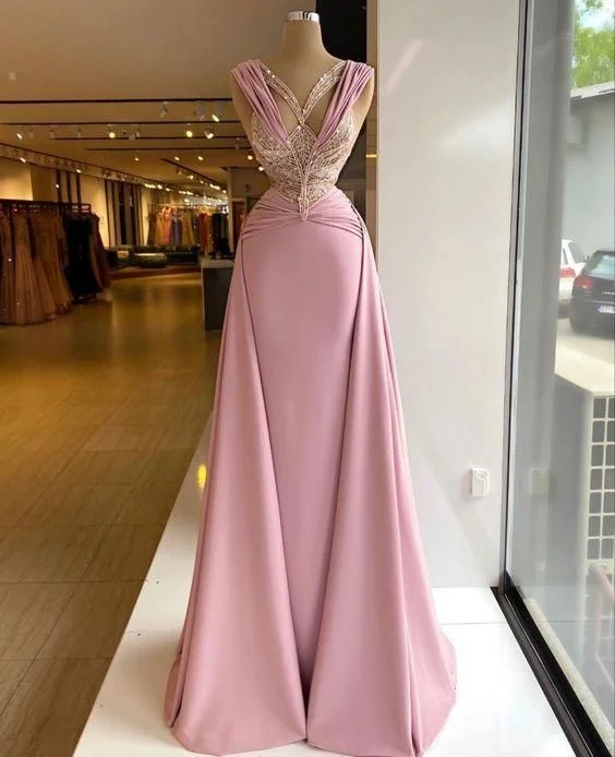 Linear Debutante Evening Dress -Pink Long evening Prom Dress C2237