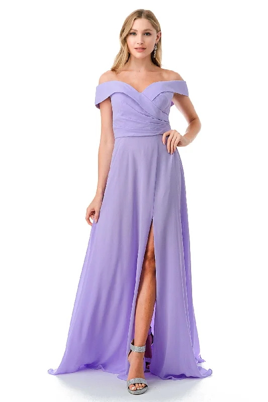 Robust Evening Dress -Pleated Off Shoulder A-line Slit Gown by Coya L2767Y