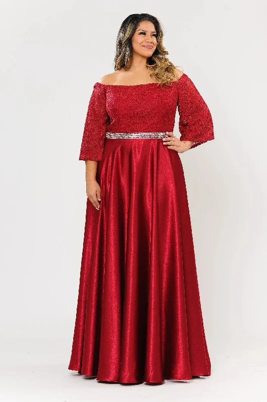 Fishtail Evening Dress -Plus Size Long Off Shoulder Dress with Sleeves by Poly USA W1008