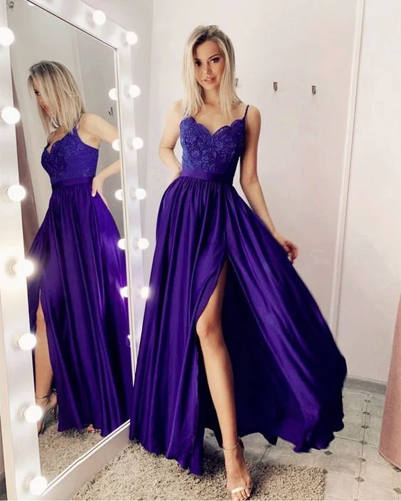 Peacock Delicate Evening Dress -purple chiffon split prom dresses C2329